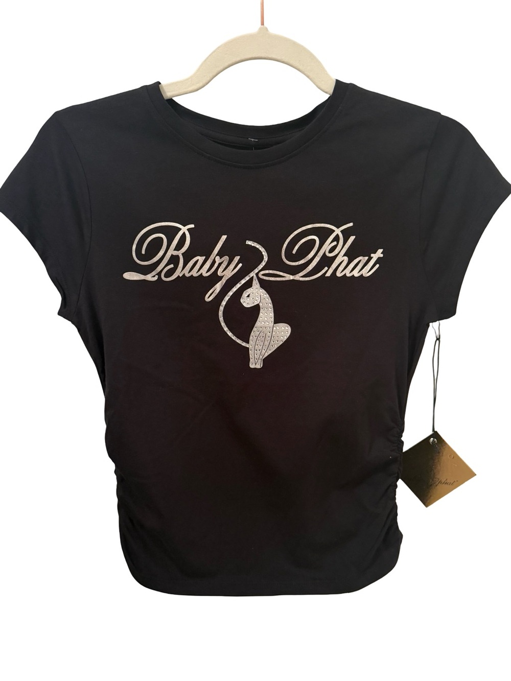 Baby Phat Rhinestone Logo Baby Tee Black Silver NWT
